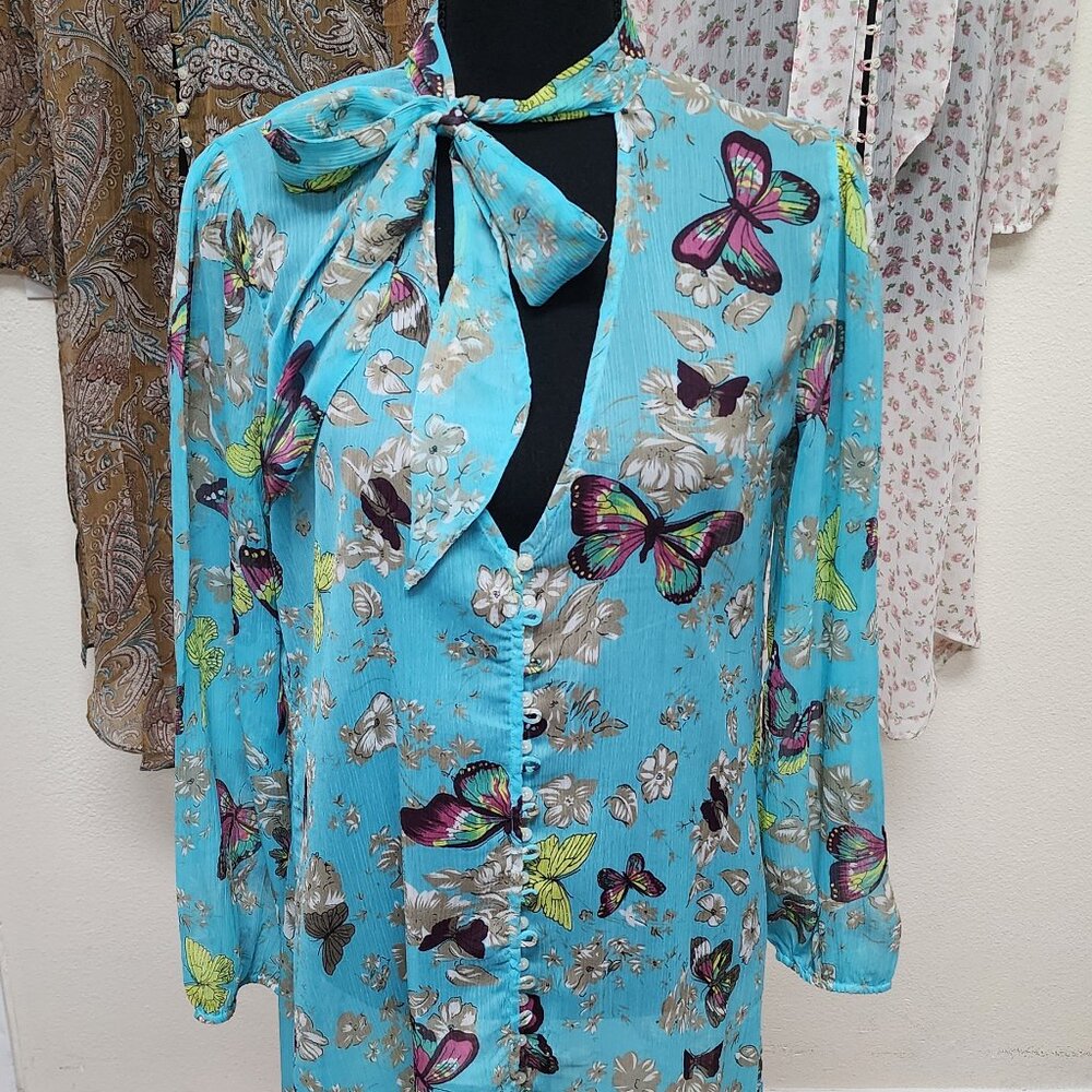 Blue Butterfly Dress/Tunic Top, NWT, Med. by Kareena